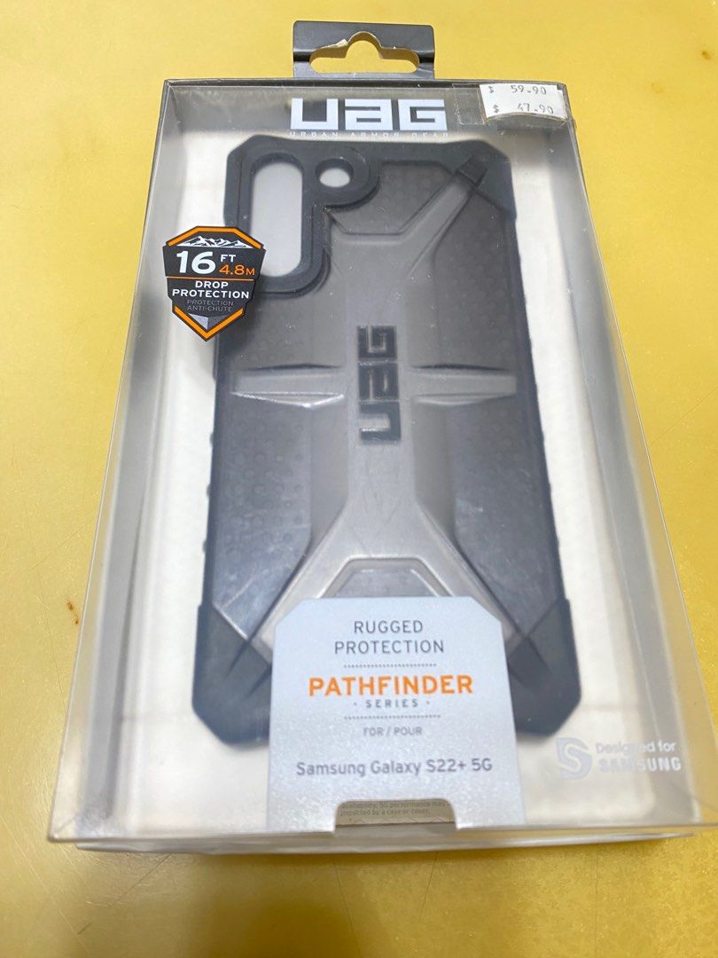 [SALE] UAG Samsung Case Galaxy S22 + 5G Casing with Rugged Lightweight Slim Shockproof Translucent Protective Cover - Black (Category: Cases & Sleeves) located in Singapore. Submitted by randombuy123 (Listing ID 1327695939, Image 1). Description: Rugged Protection Pathfinder Series For / Pour.