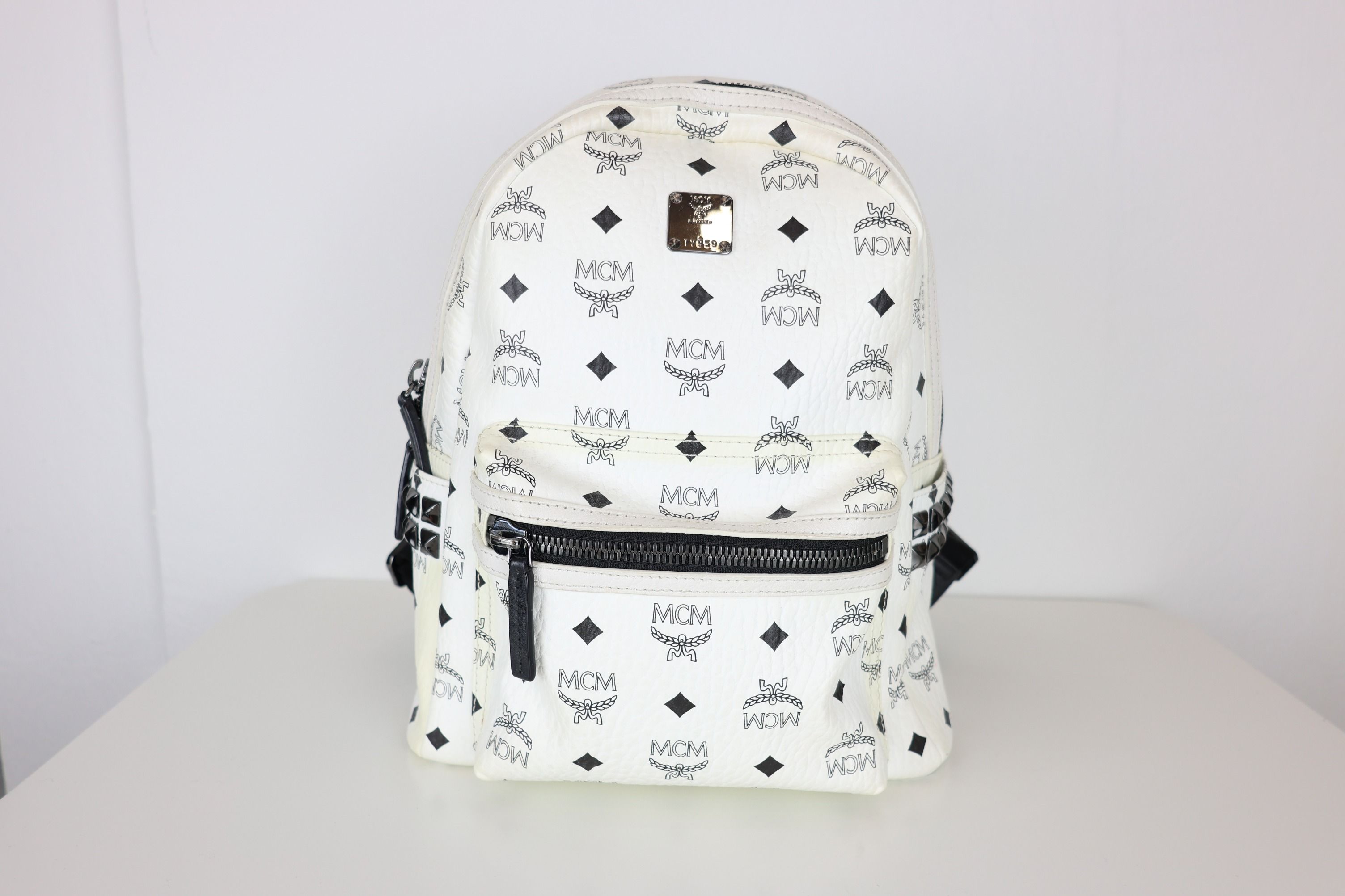White mcm backpack on sale