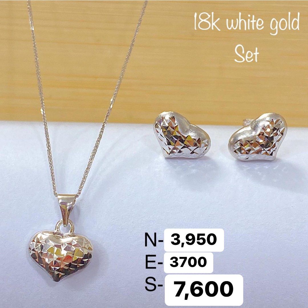 18k whitegold diacut heart necklace, Women
