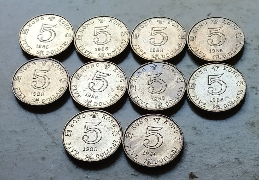 香港1986年5元硬幣共10枚，幾乎全新, 興趣及遊戲, 收藏品及紀念品, 錢幣- Carousell
