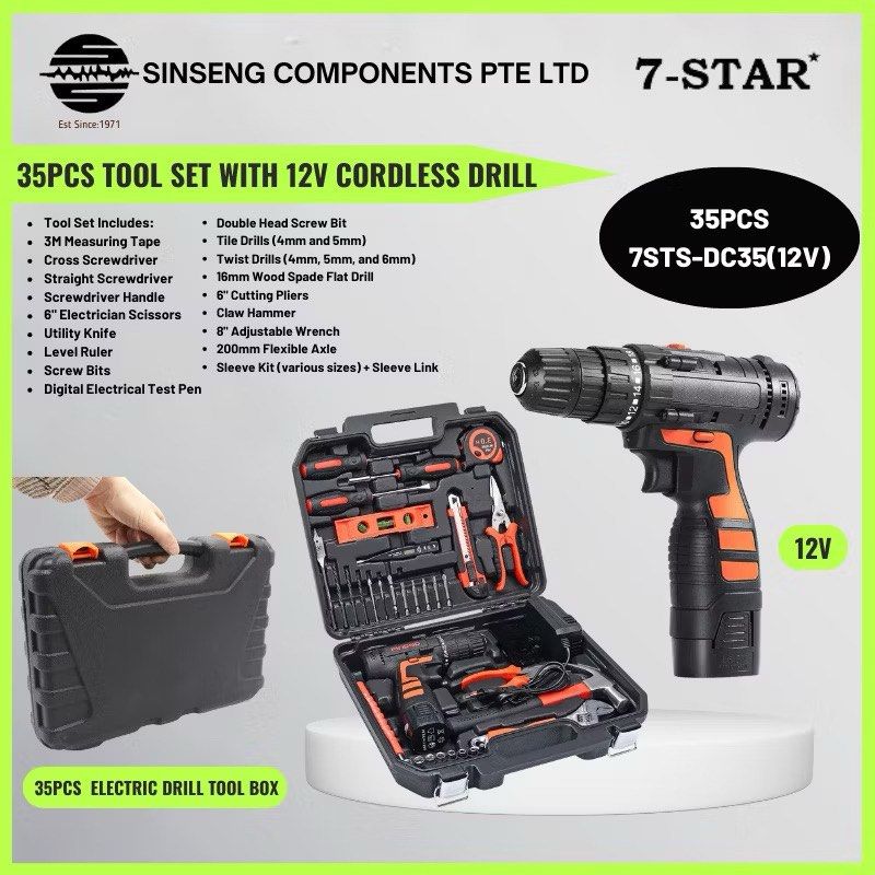 7 STAR 35PCS 12V Cordless Drill Tool Electric Drill Electric Hand Drill Tool Set with Box For Household Use 7STS DC35 Furniture Home Living Home Improvement Organisation Home Improvement Tools Accesso...