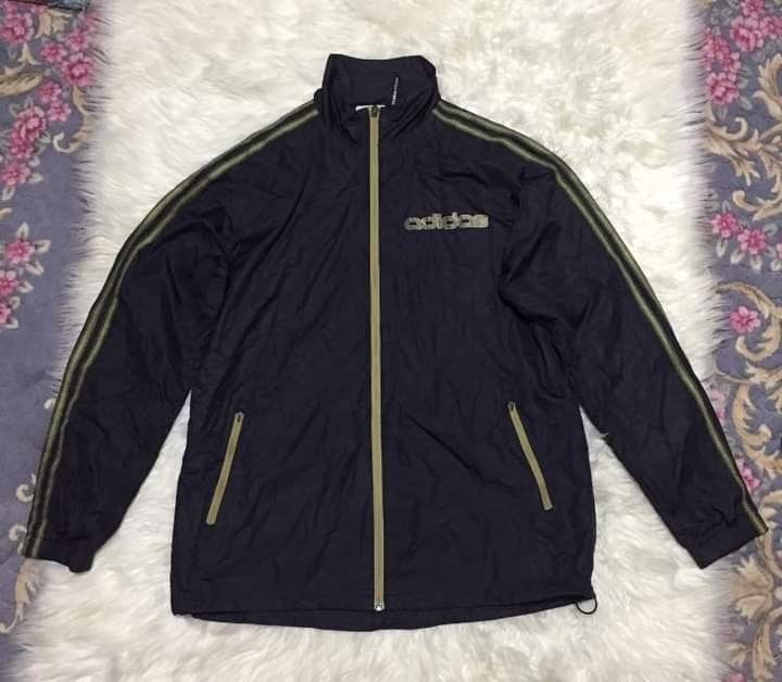 Adidas CLIMAPROOF Triple Stripe Track Jacket Gold Black With Adjuster Nylon Net Inside Men s Fashion Coats Jackets and Outerwear on Carousell