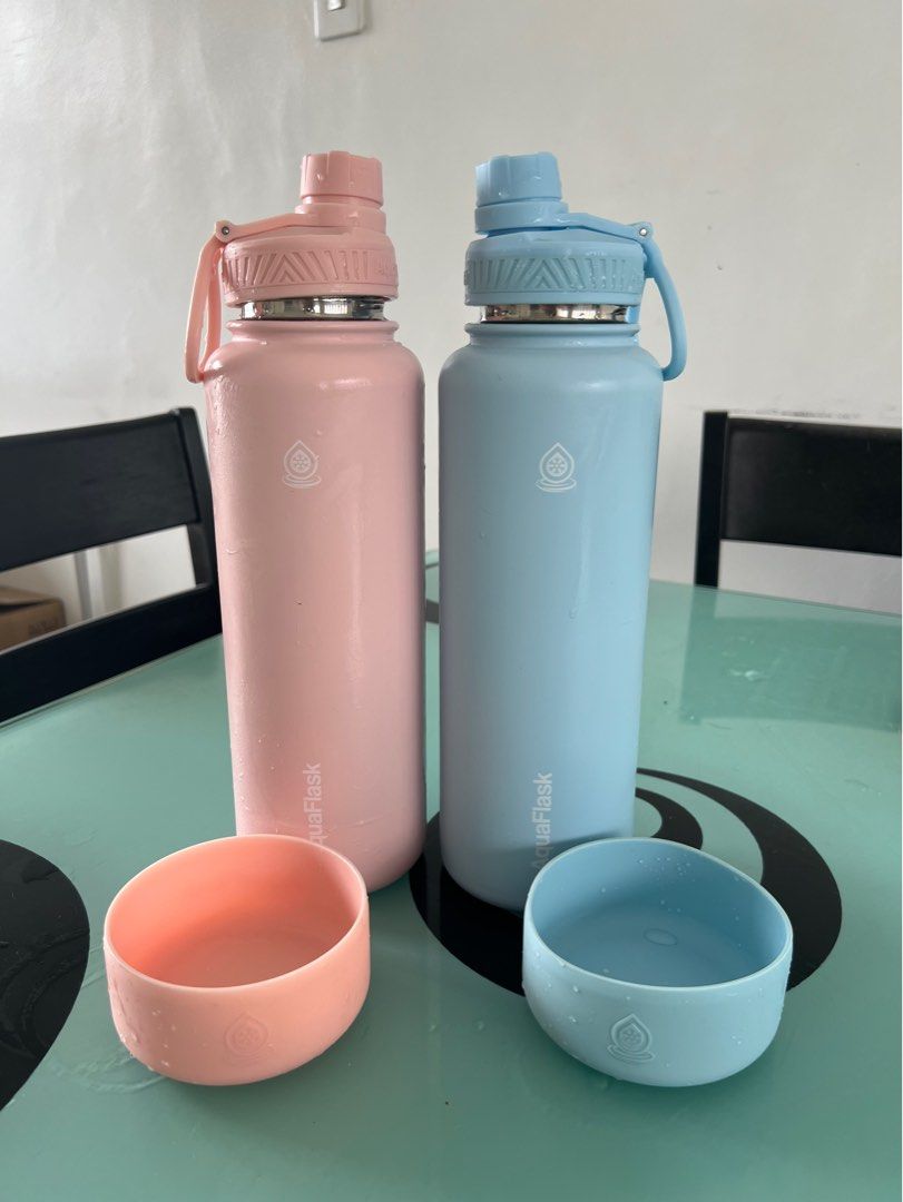 Aquaflask 40 oz (Category: Water Bottles & Tumblers) located in Quezon City. Submitted by alexisczarina (Listing ID 1327755522, Image 1). Description: PHP 700 each Aquaflask (40oz) Wide Mouth with Spout Lid Vacuum Insulated in Ballet Pink & Powder Blue with Aquaflask Accessories Boot it Up! Silicone Protection Boot for Bottles Without box From Aqua Flash Official Store Angeles City.