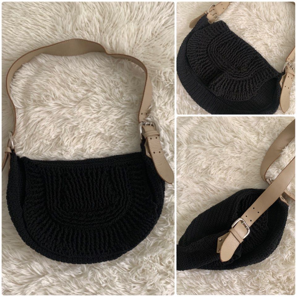 Black Macrame Crochet Moon Bag (Category: Shoulder Bags) located in Pasuquin. Submitted by luxthingsdeclutter (Listing ID 1327790049, Image 1). Description: All details are provided above. Shipping Fee must be shouldered by the Buyer. Rates: 1-2 Items 60 php 2-3 Items 90 php 4 items and above 99 php (discounted) Helping tags: trendy rare h&m uniqlo zara y2k beach bag sale .