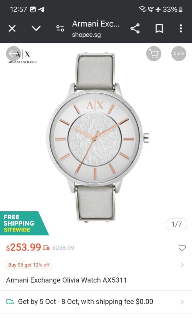 BNIB Armani Exchange Olivia AX5311 gray leather womens watch Christmas gift