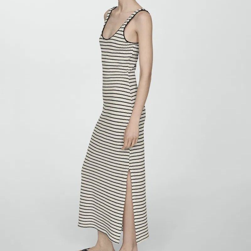 black knit dress with slit Notched Neck Cable-Knit Slit Sweater Dress – The Gypsy Den main image 1