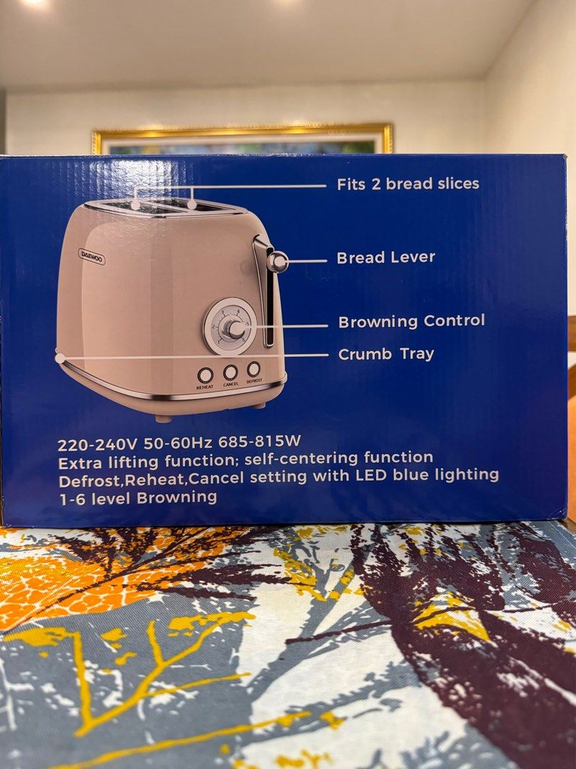 Bread Toaster Daewoo Brand New (Category: Ovens & Toasters) located in Manila. Submitted by rnc.shop (Listing ID 1327833742, Image 2). Description: 2 Slice Bread Toaster Daewoo (DBT-01CRM) -Brand new/ never been used, with box WEIGHT: 1350 g DIMENSIONS: 29 × 18 × 19 cm MATERIAL: Stainless Steel VOLTAGE: 220-240V 50/60Hz AC POWER: 685-815 Watts COLOR : Cream Versatile Toasting: Features bagel, cancel, and defrost functions. Toast bagels evenly, ca