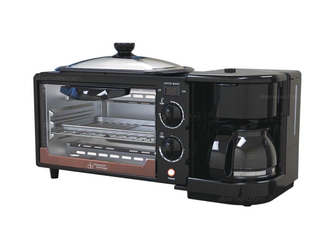 Breakfast Maker 3-in-1 Brand New (Category: Cookers) located in Manila. Submitted by rnc.shop (Listing ID 1327826531, Image 2). Description: American Heritage 3-in-1 Breakfast Maker (АНВК-6236) Brand New - Unopened / never been used, still in box 1. Oven toaster 2. Coffee maker 3. Frying pan Dimension (cm): L 45.2 x W 24.6 x H 21.5 Gross Weight (kg): 4.12 Net Weight (kg): 3.35 Wattage: 1150 watts Voltage: 230 volts 9-Liter oven toaster max temp o