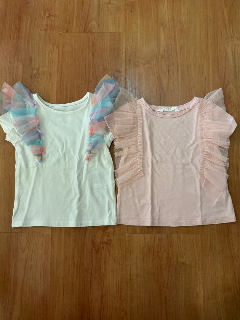 Bundle H M tulle ruffle sleeve kids top tshirt Babies Kids Babies Kids Fashion on Carousell