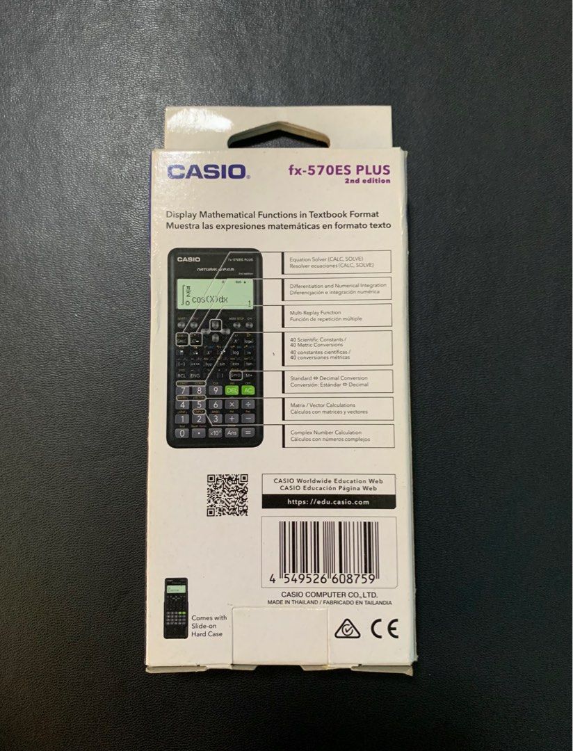 Casio fx-570ES PLUS (Category: Other Gadgets) located in Quezon City. Submitted by carlossanone (Listing ID 1327864394, Image 2). Description: Casio fx-570ES PLUS Complete with OG box, Manuals, Bubble wrap for the calculator Used only for Master Plumber Licensure Examination (Last July 2023) Meetups: -Sikatuna area -UP area -Anonas area -Cubao area -Katipunan area -UST area .