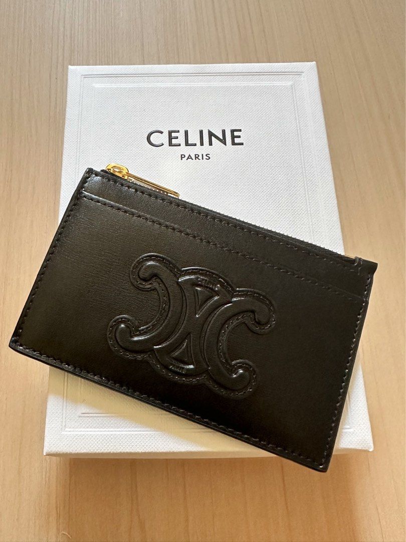 Black Celine Cuir Triomphe Celine Zipped Compact Card Holder