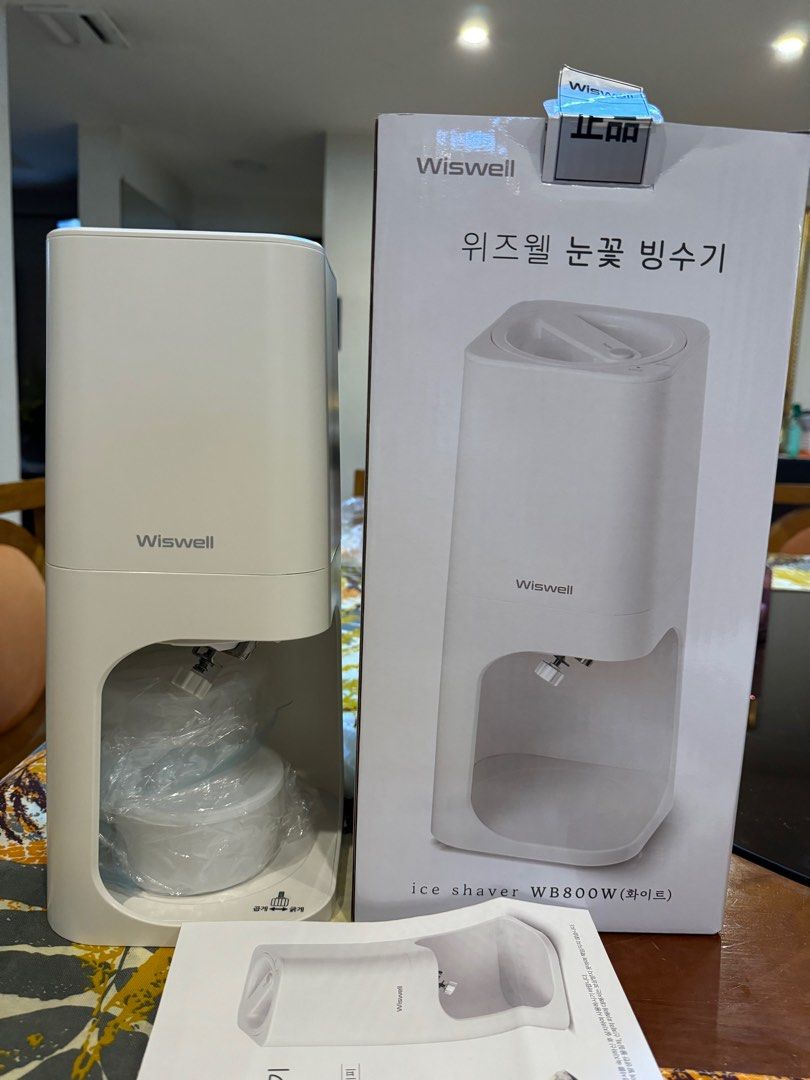 Electric Ice Shaver Brand New (Category: Ice-cream Makers) located in Manila. Submitted by rnc.shop (Listing ID 1327842623, Image 2). Description: Electric Ice Shaver Wiswell (WB800W) -Brand new/not used with box -for making bingsu -made in korea -Size: 15.5 cm wide x 15.5 cm long x 34.7 cm high -Weight: 1.45 kg -Rated voltage: 220-240 V, 50-60 Hz -Power consumption: 25W.