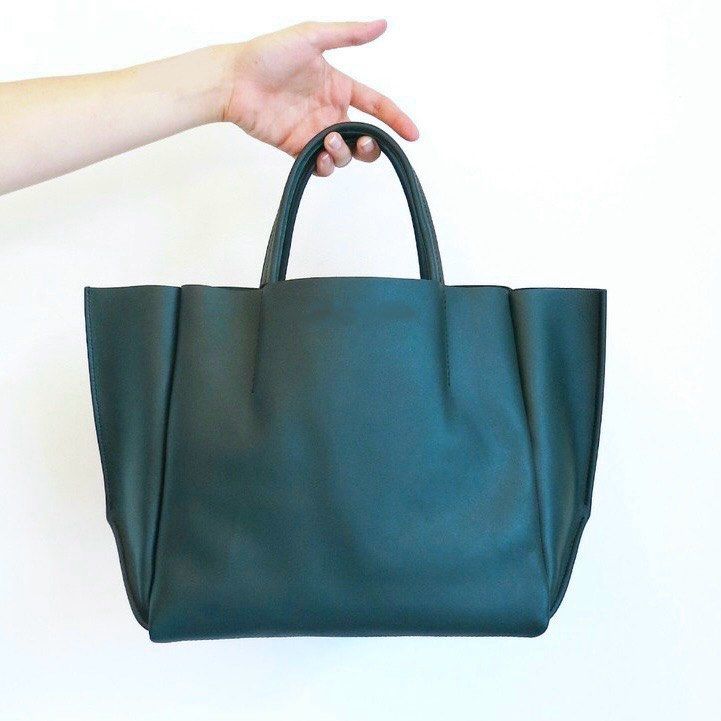 Pebbled Leather Sling Tote Genuine Leather Handbag 17 inch Laptop Bag, Women's Fashion, Bags