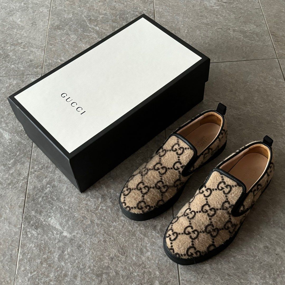 GUCCI BEIGE WOOL GG DUBLIN SLIP ON SNEAKERS UK8-8.5, Men display picture 3
