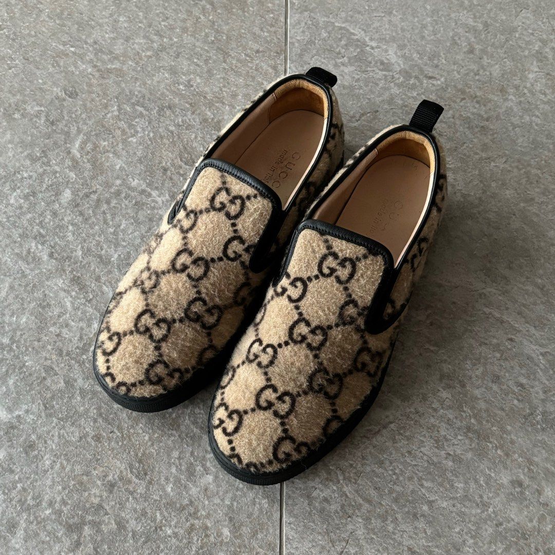 GUCCI BEIGE WOOL GG DUBLIN SLIP ON SNEAKERS UK8-8.5, Men display picture 1