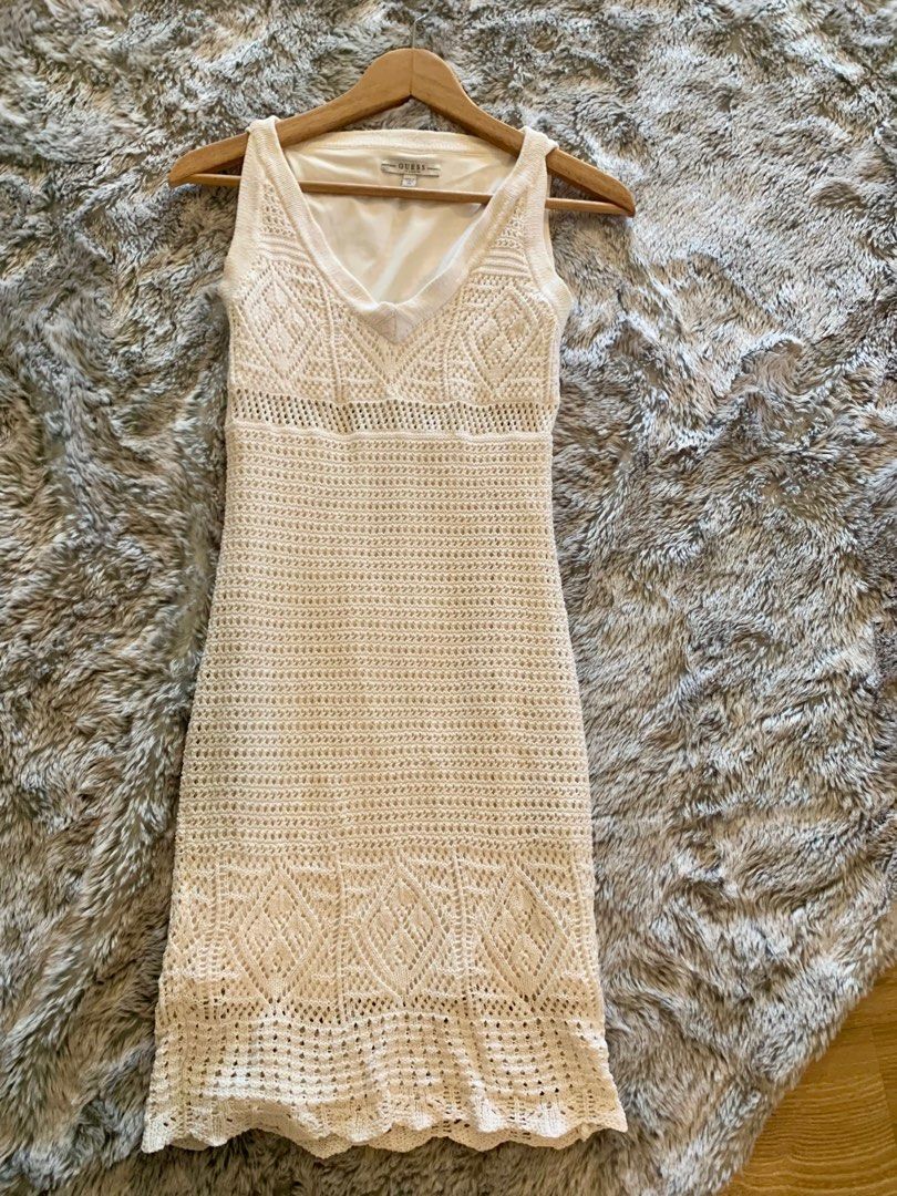guess white crochet dress GUESS USA Crochet Maxi Dress | White