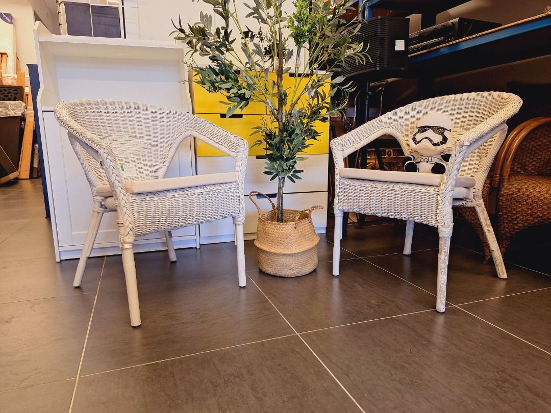 IKEA AGEN Armchair with cushion rattan white IKEA AGEN Kerusi berlengan dengan kusyen rotan putih Furniture Home Living Furniture Chairs on Carousell