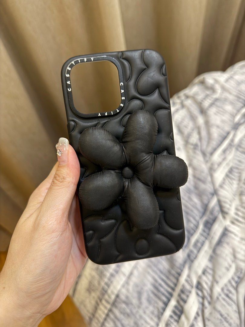 Casetify iPhone 14 pro max case Black Puffy Flower, Mobile Phones