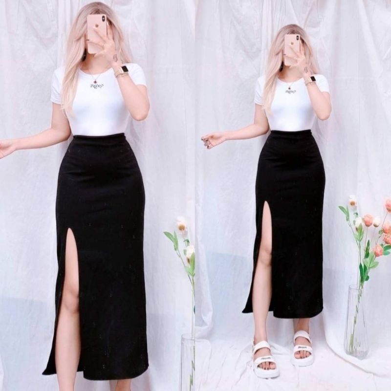 Long Skirt with High Slit Women s Fashion Bottoms Skirts on Carousell