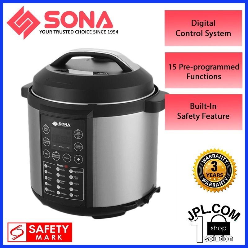 SONA 6.0L Smart Multi Pressure Cooker SPC 2503 3 Year Warranty