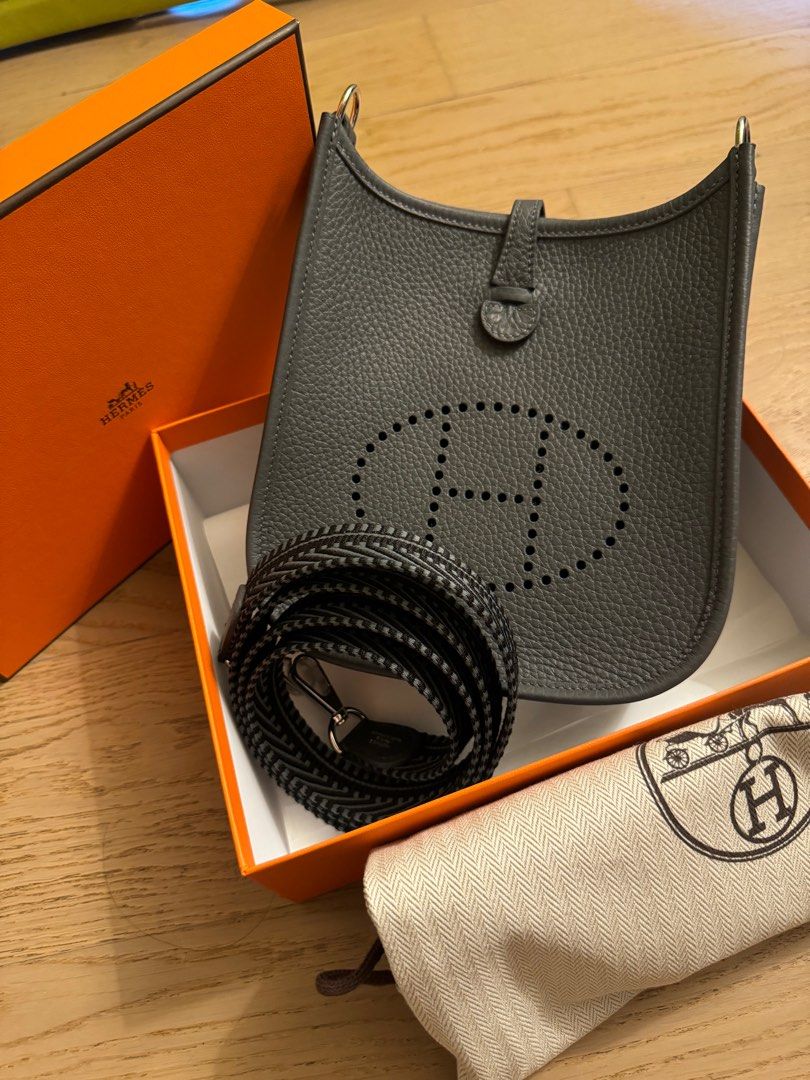 🩶Store Fresh!🩶 Hermes Mini Evelyne 16 Grey Misty strap #W
