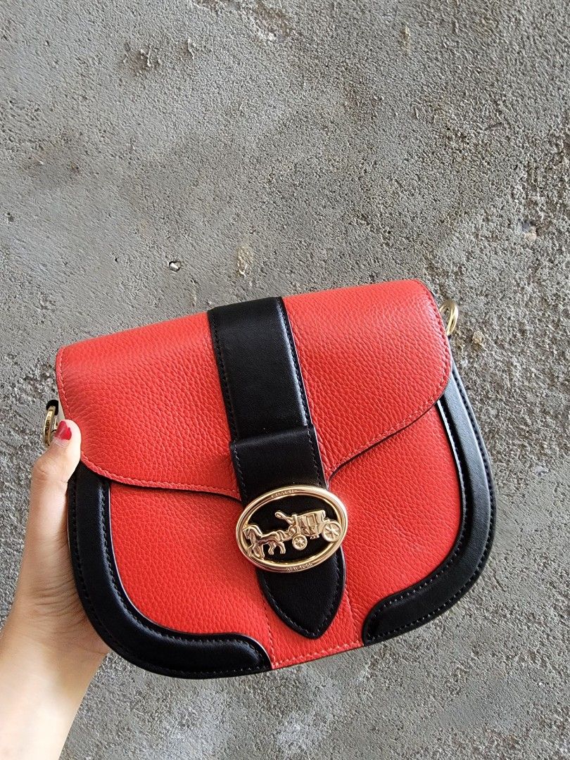 Tas Coach Georgie Saddle Bag In Colorblock Bright Poppy Multi