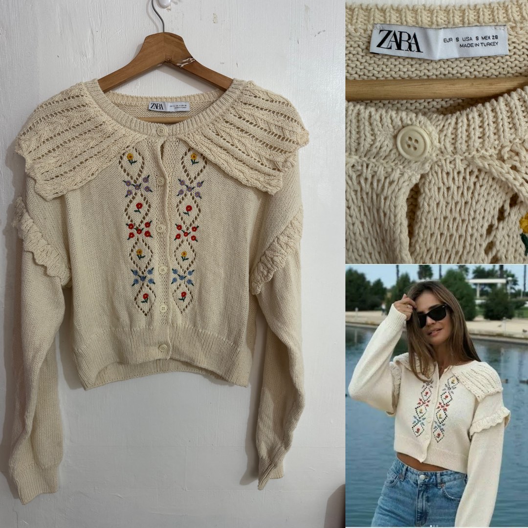 Embroidered cardigan zara deals
