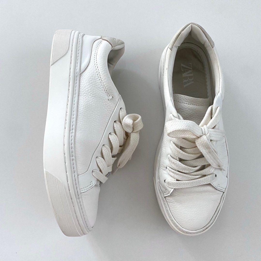 Zara Cream Off White Leather Trainers Women s Fashion Footwear Sneakers on Carousell