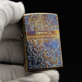 【美國經典火機品牌】Zippo「幸運 唐草花 熏金燒藍銅殼 限量款」防風煤油純銀/黃銅套殼入門級打火機64226036708995110