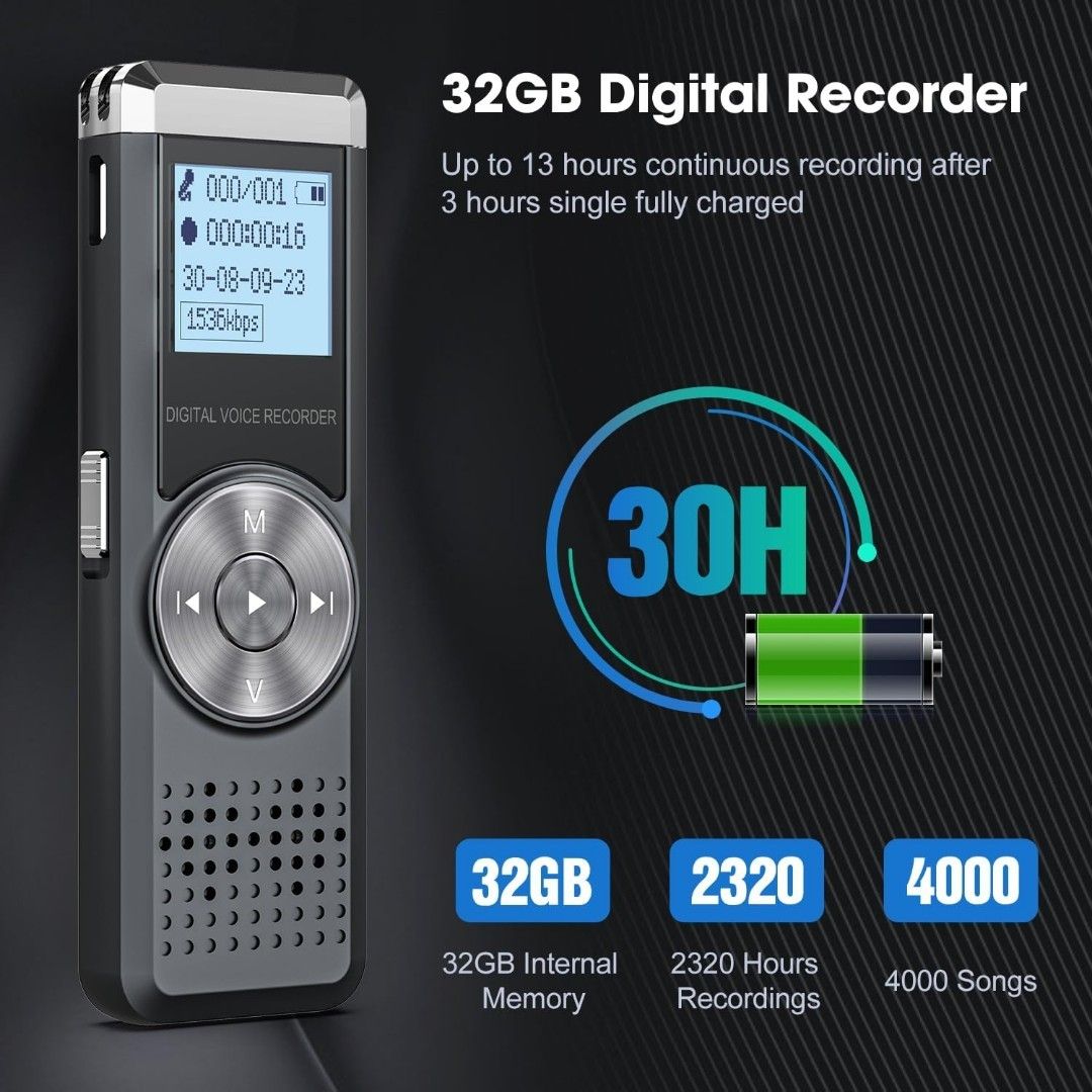 32GB Digital Voice Recorder, KINPEE Audio Sound Recorder Portable MP3 Recorder Dictaphone for Meeting Lecture Rechargeable Recording Device Voice Activated Recorder with Playback for Interview63235058648577112
