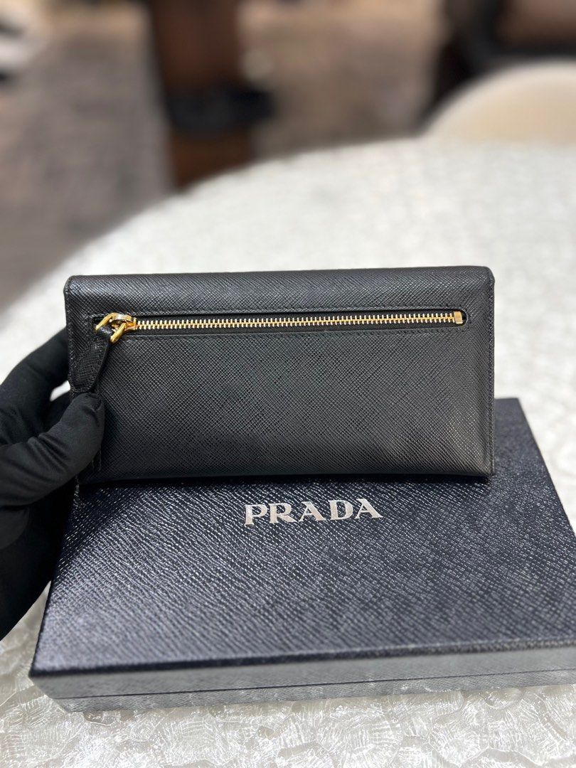 Authentic PRADA Saffiano Metal Nero Long Wallet