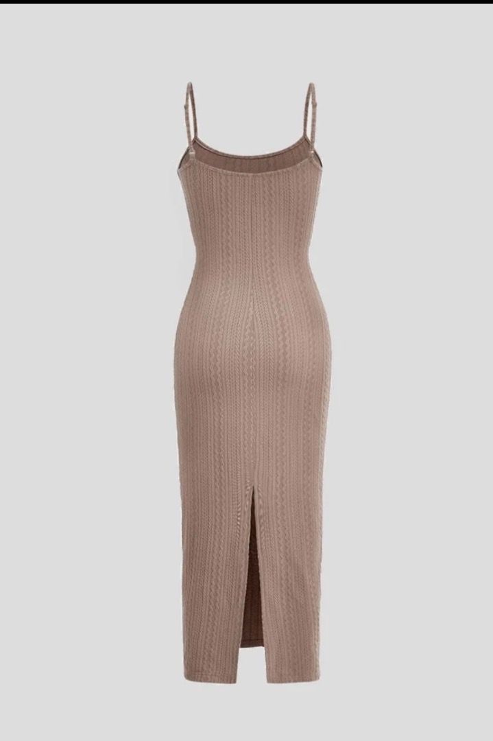 beige midi bodycon dress Beige Open Twist Back Knit Midi Dress main image 0