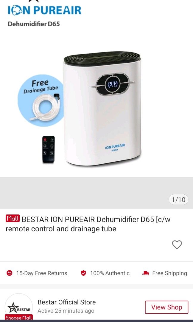 Bestar Ion PureAir Dehumidifier TV Home Appliances Air Purifiers Dehumidifiers on Carousell