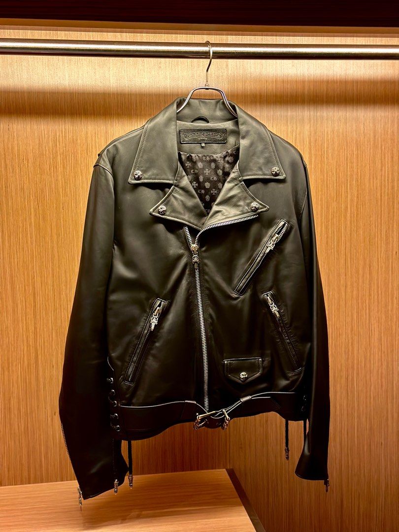 Chrome hearts Leather biker jacket Jj dean Carousell
