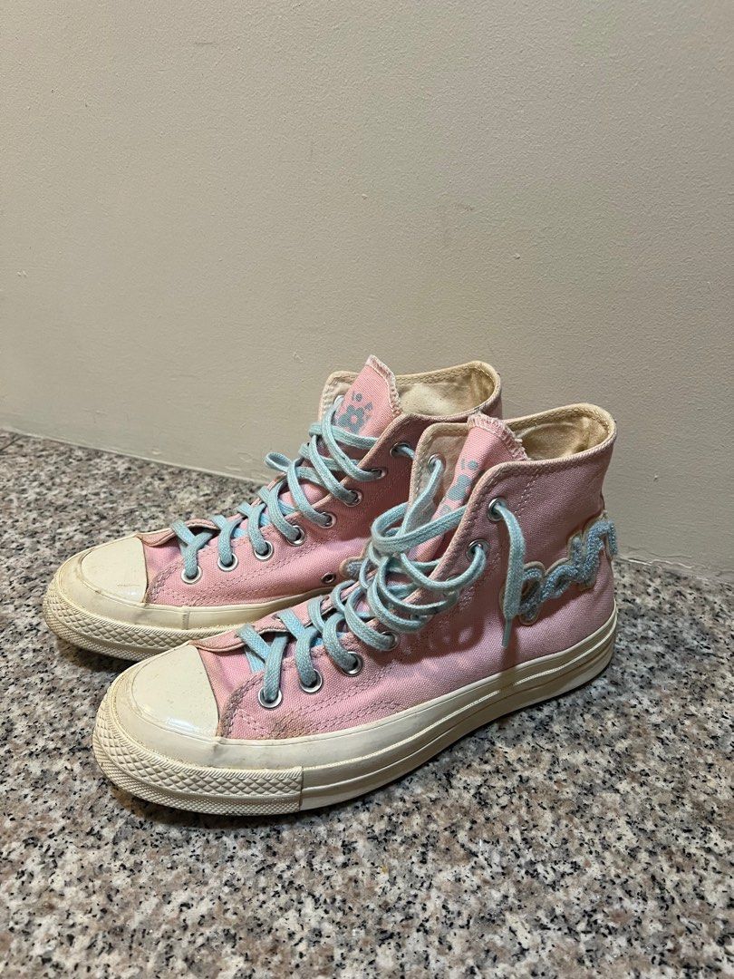 Converse (Category: Sneakers) located in Singapore. Submitted by boogeywamen (Listing ID 1328005155, Image 3). Description: Converse Golf Wang | Converse Golf Le Fleur Pink | Converse chuck 70 Chenille US Women 8.5 | UK 6.5 Shoes r authentic. I got it from hbx when it was first released. Only worn it a handful of times. In relatively good condition besides the slight stain which can be washed. Do note that the colors in picture r abit over satura
