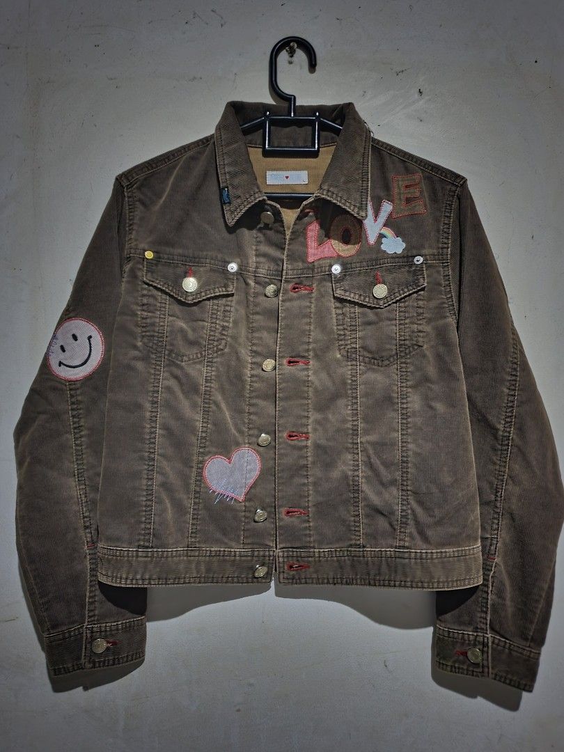 Corduroy Jacket Trucker Angel Blue Vintage semi Crop ,Style Y2K
