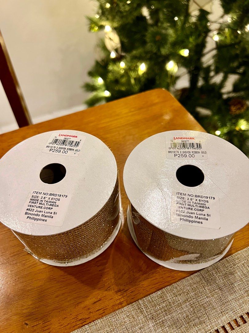 Gold Christmas Ribbons (2 PCS) (Category: Other Home Decor) located in Naga. Submitted by Rveebee (Listing ID 1327991060, Image 3). Description: Gold Christmas Ribbons (2 PCS) ₱400 for 2 pcs Condition - New Please see last photo for the dimensions .