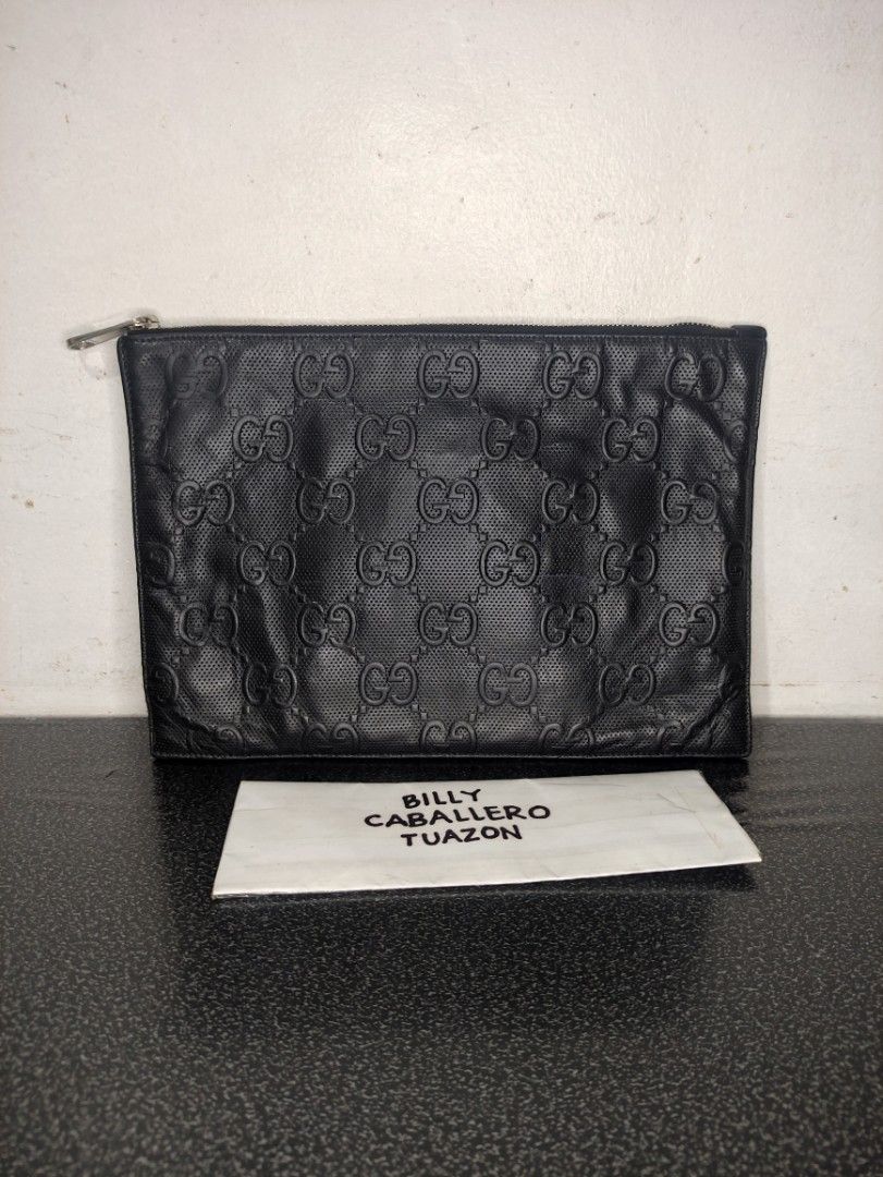 GUCCI EMBOSSED MONOGRAM BLACK LEATHER CLUTCH BAG Luxury Bags Wallets on Carousell