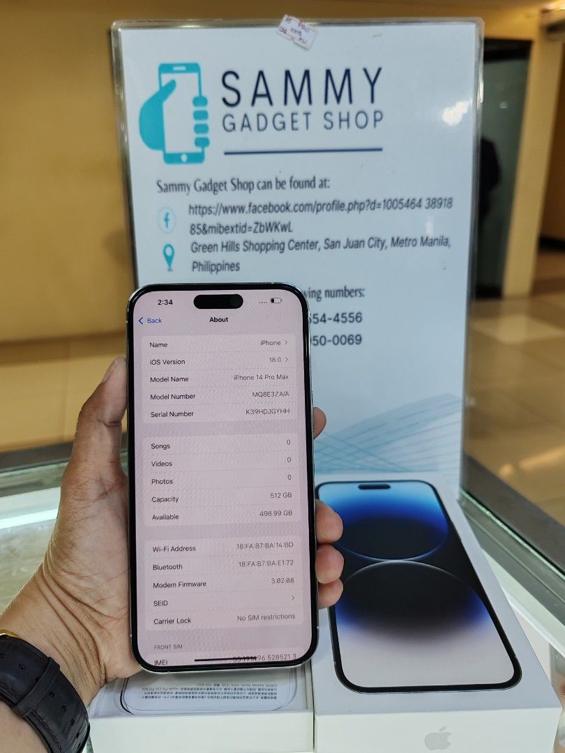 Iphone 14promax 512 bk (Category: iPhone 14 Series) located in Quezon City. Submitted by ronalynac40976 (Listing ID 1327923586, Image 2). Description: iphone 14promax 512 hk variant/dual sim 95% batteri health good condition with box, usb, case pick up store in greenhills shopping center We ship nationwide via lbc We accpet swap/trade in we accept creditcard by installment+% we accept ggives & spaylater+% dm or call for fast transaction 092795000