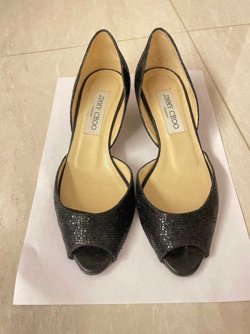 Jimmy Choo Peep Toe Sparkle Heels Size 36, 女裝, 鞋, 高跟鞋- Carousell