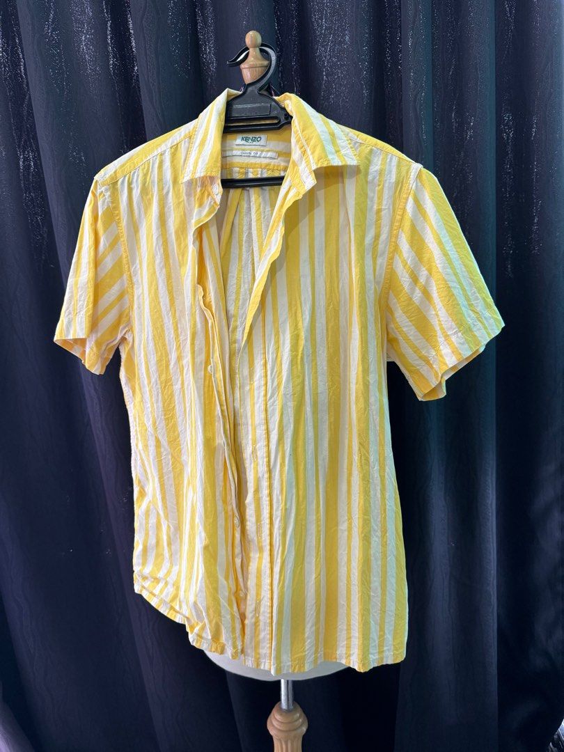 Kenzo Paris Buttoned down SS short sleeve shirt Yellow Medium