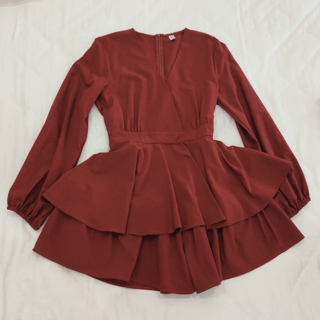 Maroon Red Jumpsuit skirt chiffon material