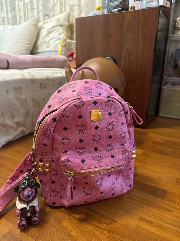 Mcm stud pink small backpack
