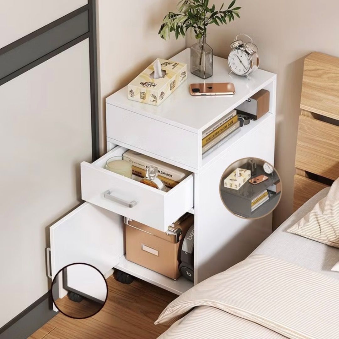 Movable Bedside Cabinet With Wheels Bedside Table Two Drawer Cabinet Storage Small Movable Side Table Bedroom Drawer With Wheels Cabinet With
