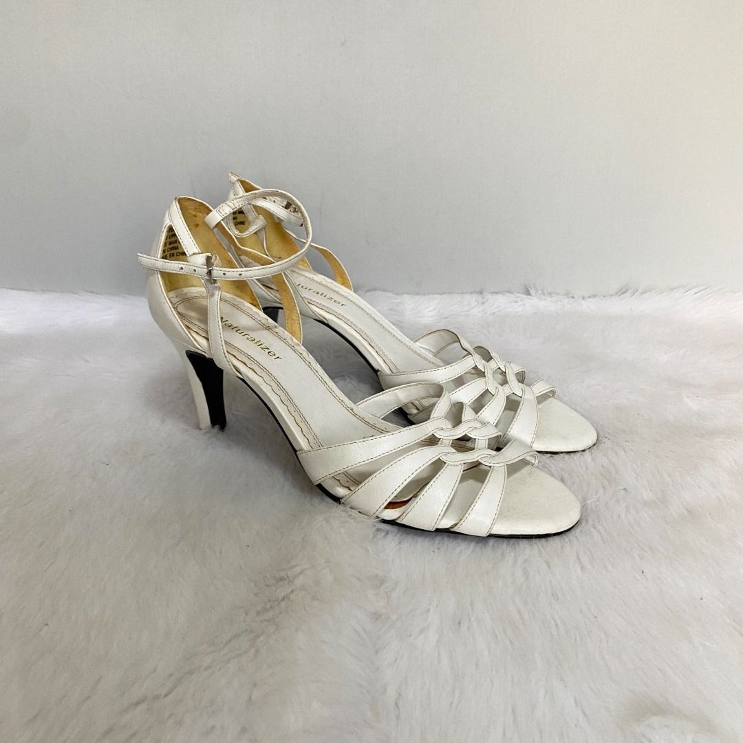 Naturalizer White Leather Strappy Sandals Heels Women s Fashion Footwear Heels on Carousell