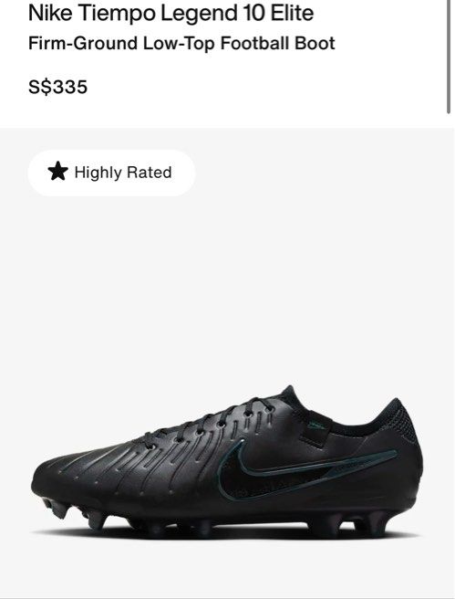 nike tiempo legend 10 elite cleats/boots (Category: Racket & Ball Sports) located in Singapore. Submitted by maminoodles (Listing ID 1327960453, Image 1). Description: worn once, for less than 30mins and was too small for me so letting go cheap… uk4.5 23.5cm.