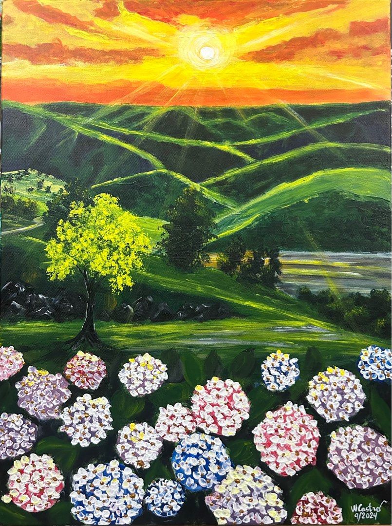Painting for sale (Category: Art & Prints) located in Makati City. Submitted by cassyrose (Listing ID 1327947007, Image 3). Description: "The Beautiful color of Sunset" Acrylic on Canvas 18" x 24" 2024 Price: 4,300 frame included.