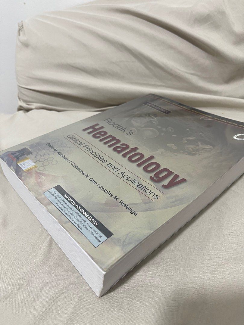 Rodak’s Hematology 6th edition (Original PH Print Version) (Category: Textbooks) located in Floridablanca. Submitted by elj.md (Listing ID 1328010795, Image 2). Description: - Originally bought from C&E. P2,975 original price - With minimal highlights (12 pages only). Minimal use only! - Condition: 9.5/10 - RFS: not used anymore. graduated from college.