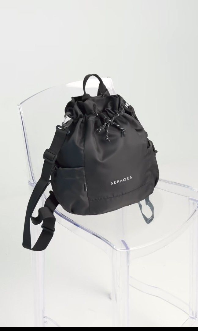Sephora black drawstring backpack, Women's Fashion, Bags Wallets