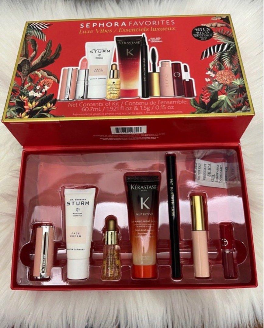 SEPHORA FAVORITE LUXE VIBES/ESSENTIELS (Category: Makeup) located in San Juan City. Submitted by cashfrancefashioncosmetics_ph (Listing ID 1327916608, Image 1). Description: SET ‼️SEPHORA FAVORITES LUXE VIBES INCLUDING IN THE SETS -DR.BARBARA STURM FACE CREAM 20ML GIORGIO ARMANI LIP MAESTRO IN SHADES 524. 1.5ML -GIVENCHY ROSE PERFECTO LIP BALM 24HOUR HYDRATION IN PINK 001 pink Irristible 1.5grams -GUCCI MASCARA L’OBSCUR LASH BY LASH BUILDABLE VOL